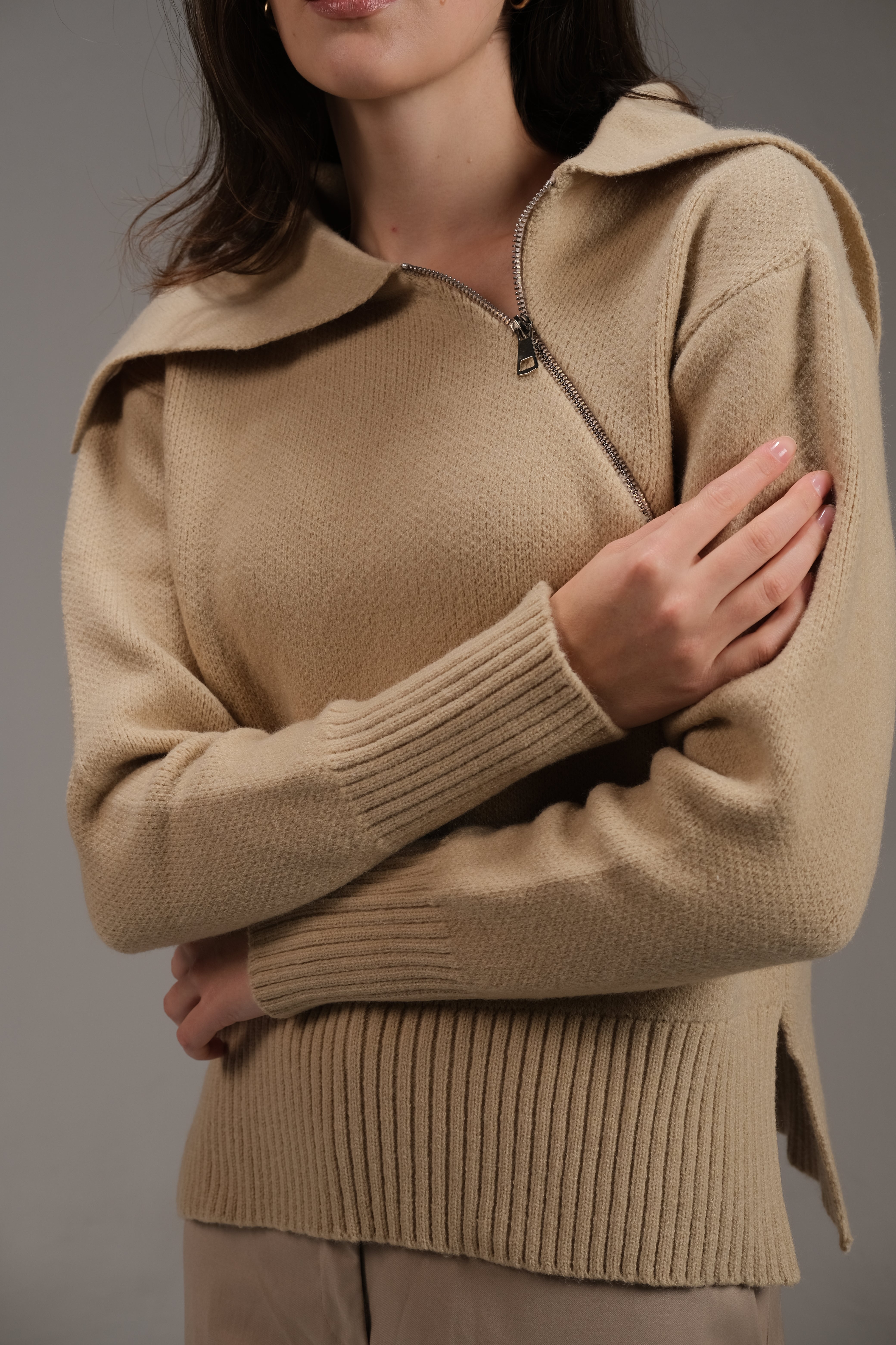 Knitted Cotton Top in Beige