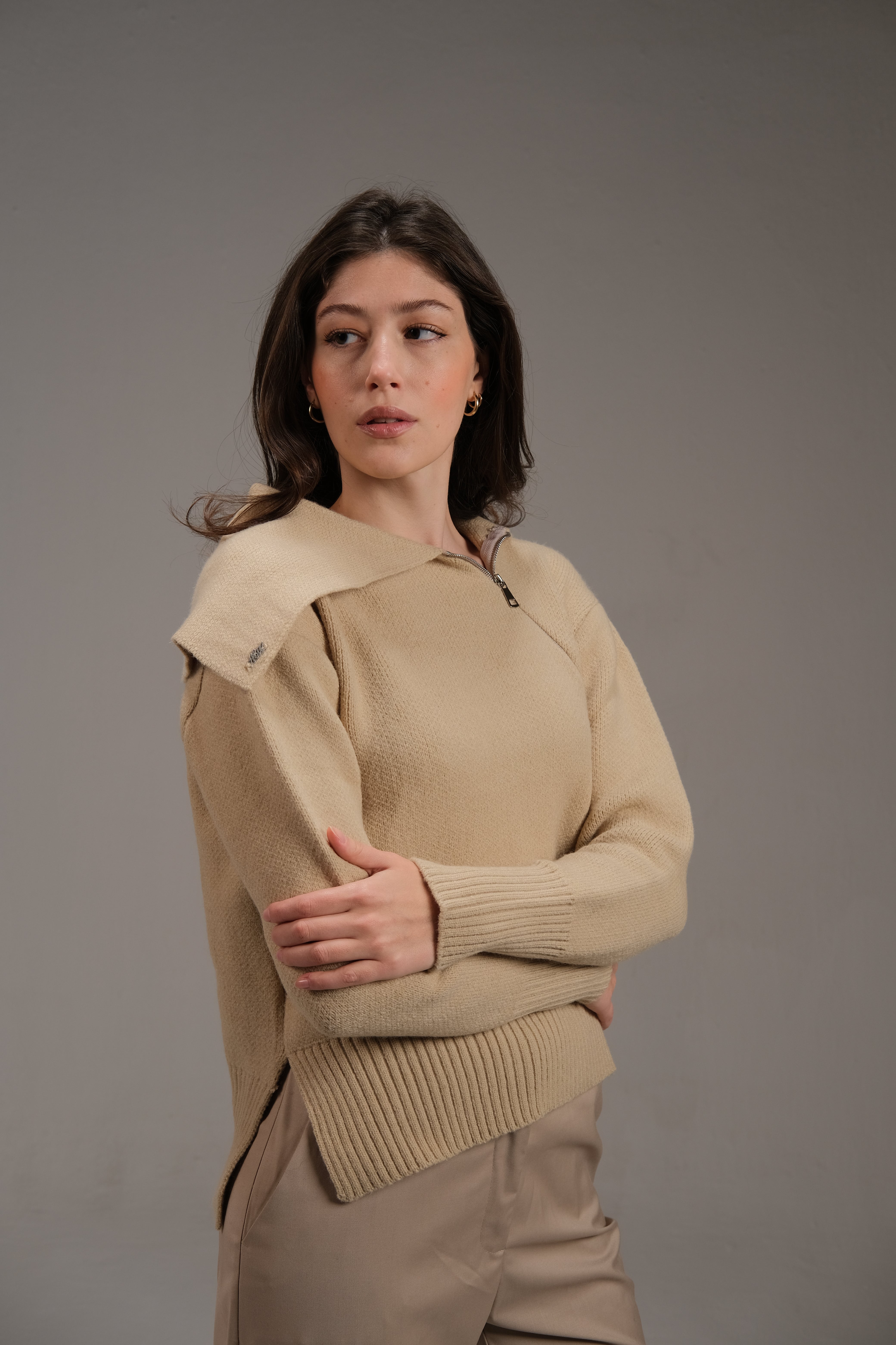 Knitted Cotton Top in Beige