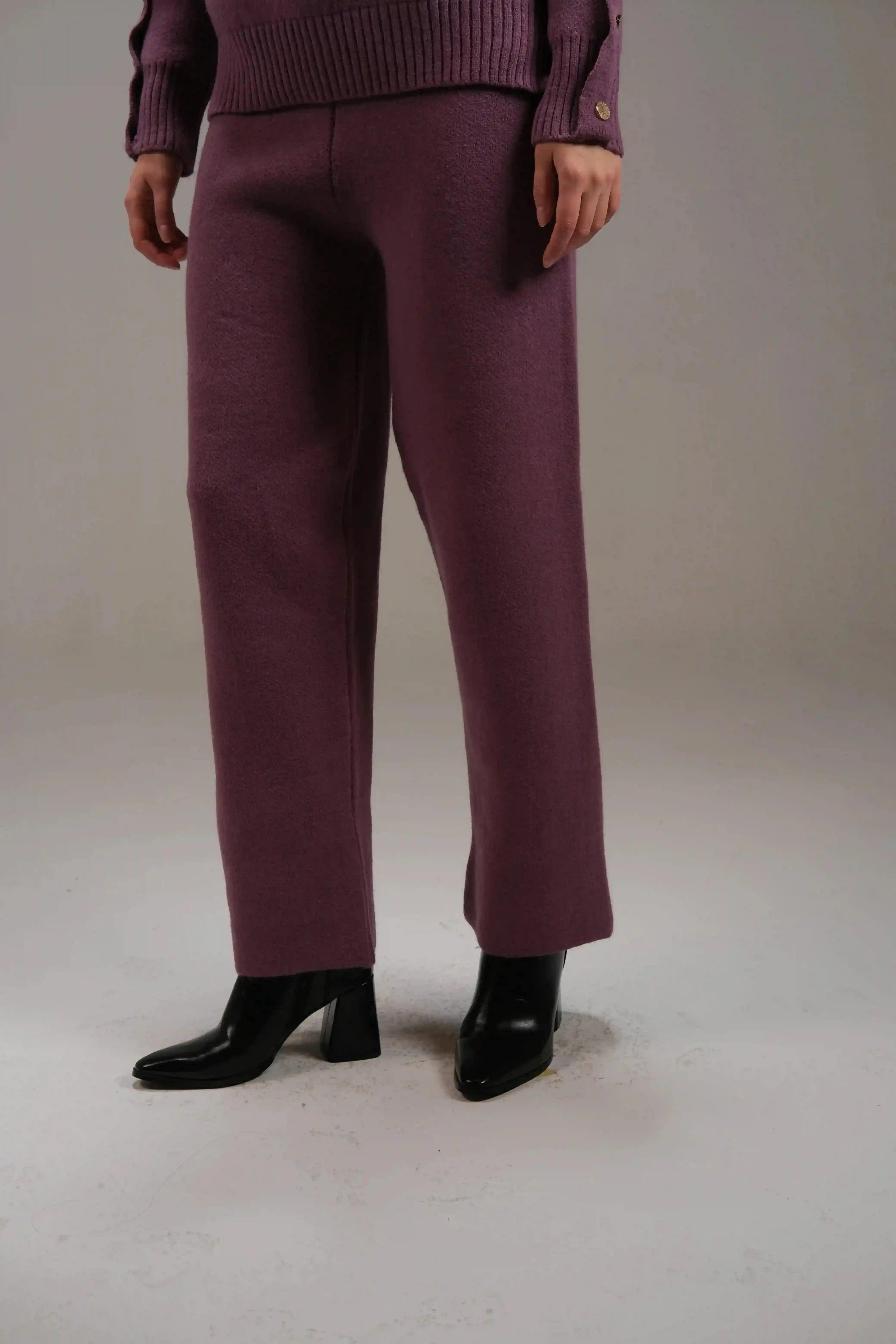 Knitted Cotton Trousers in Purple - A&Suz