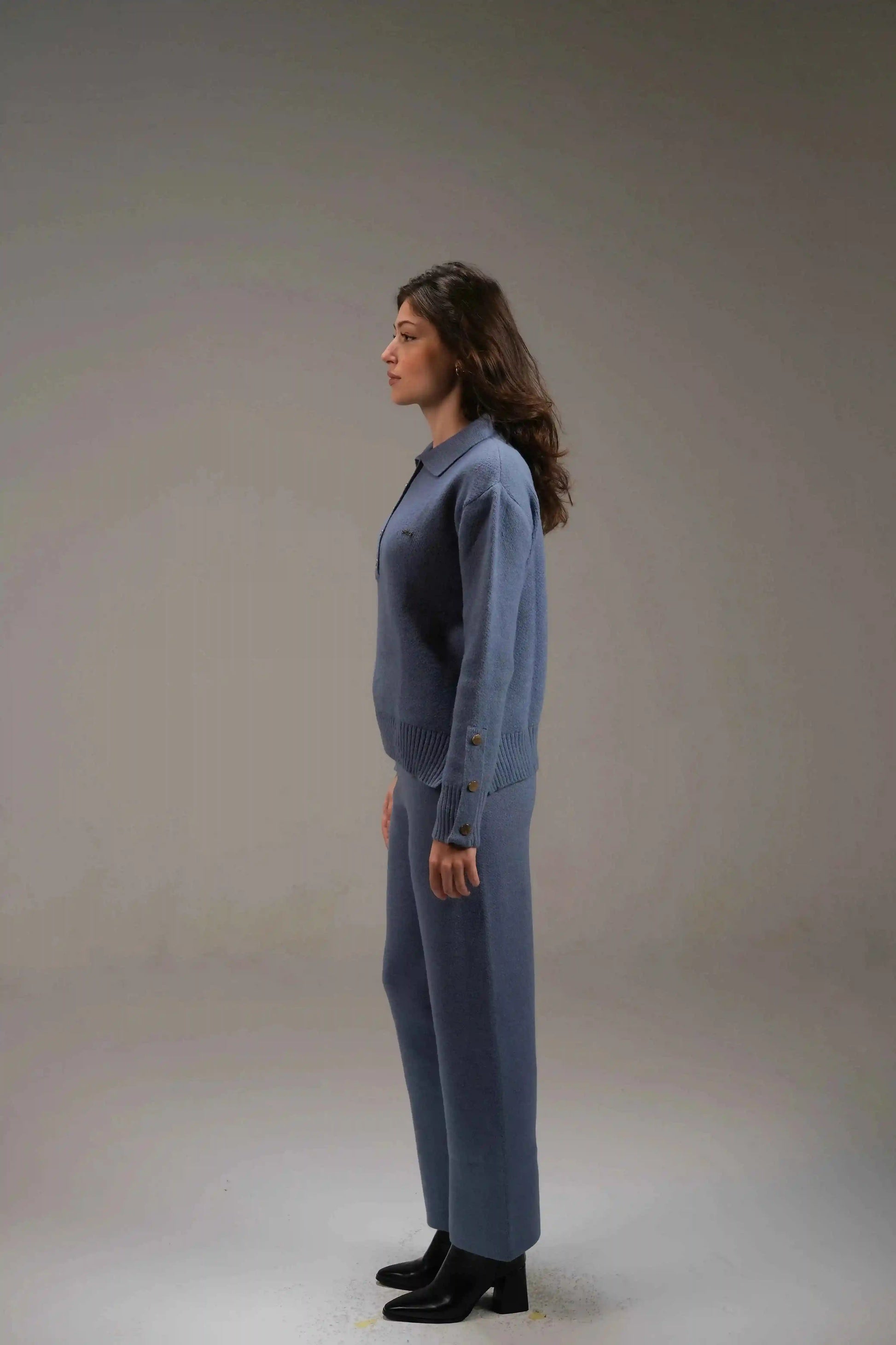 Knitted Cotton Trousers in Blue - A&Suz