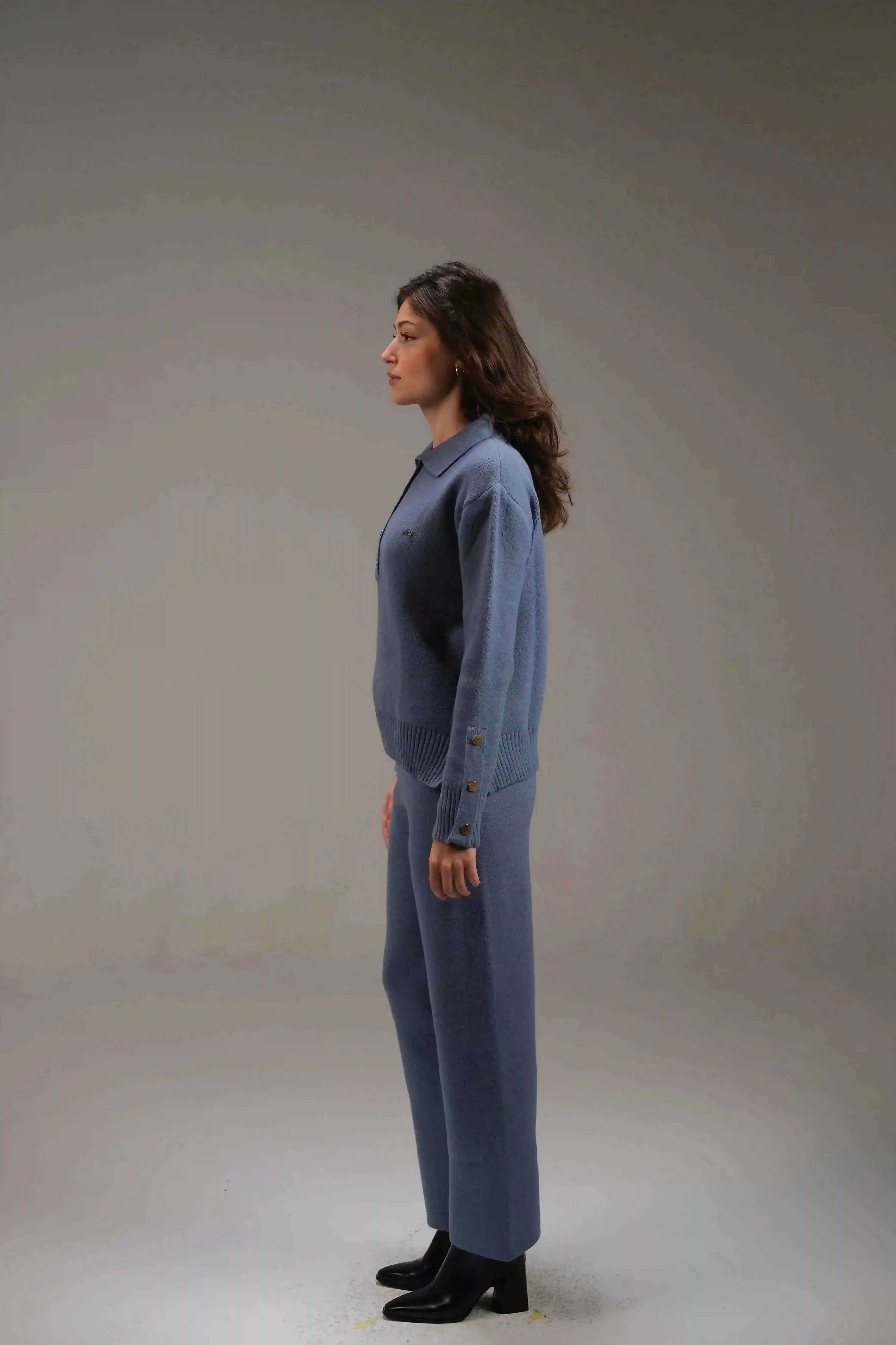 Knitted Cotton Trousers in Blue - A&Suz