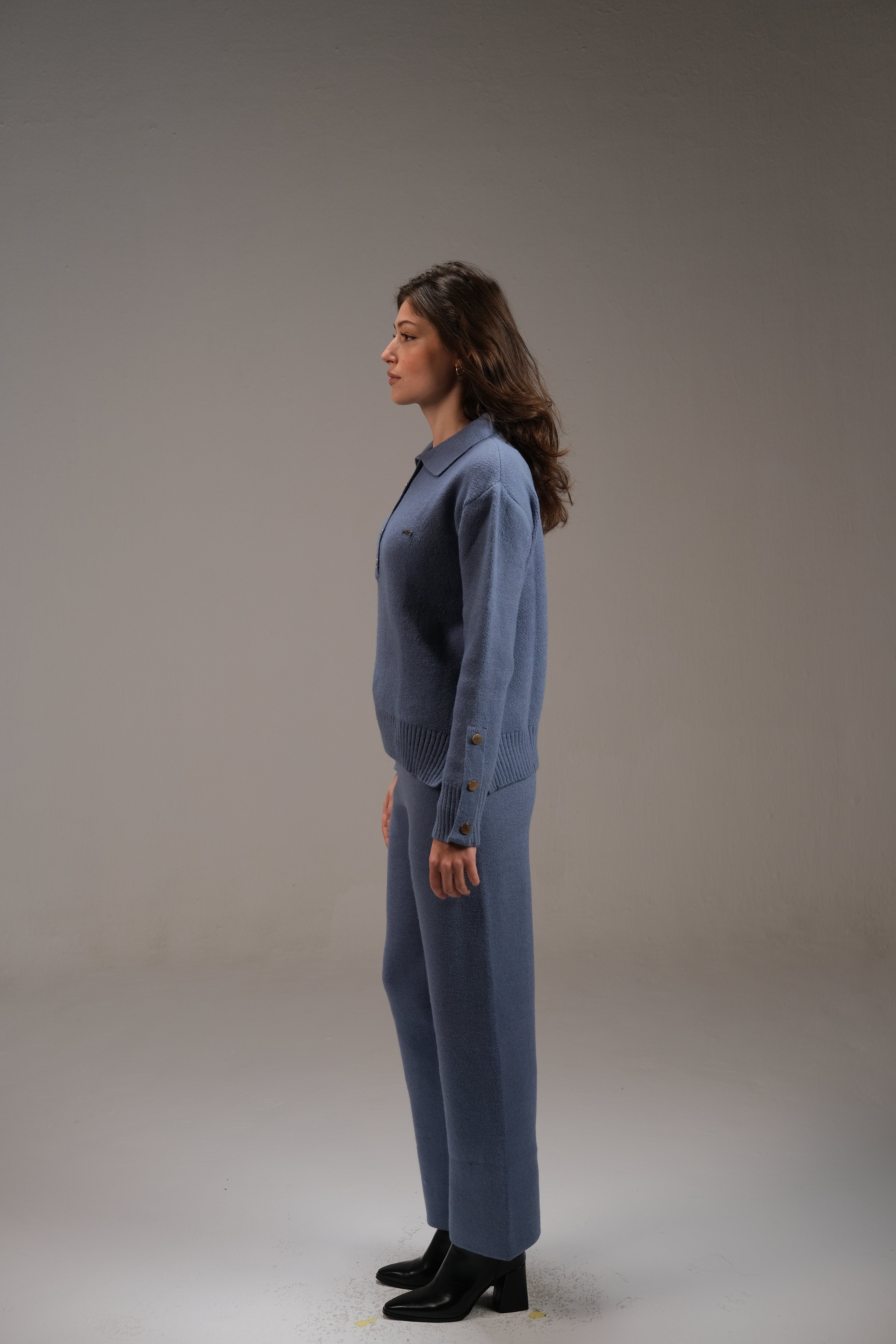 بنطال قطني محبوك باللون الأزرق