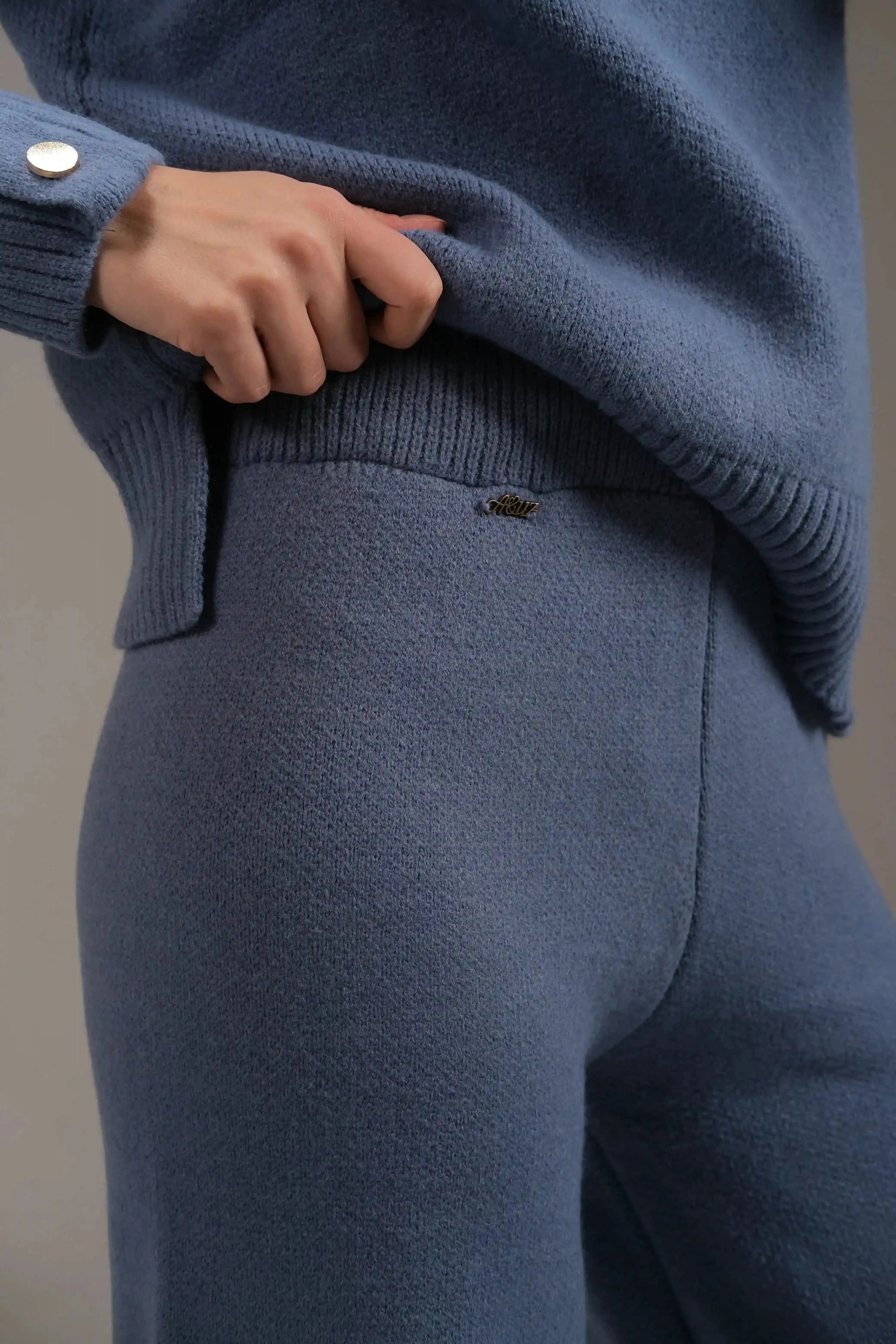 Knitted Cotton Trousers in Blue - A&Suz