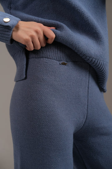 Knitted Cotton Trousers in Blue