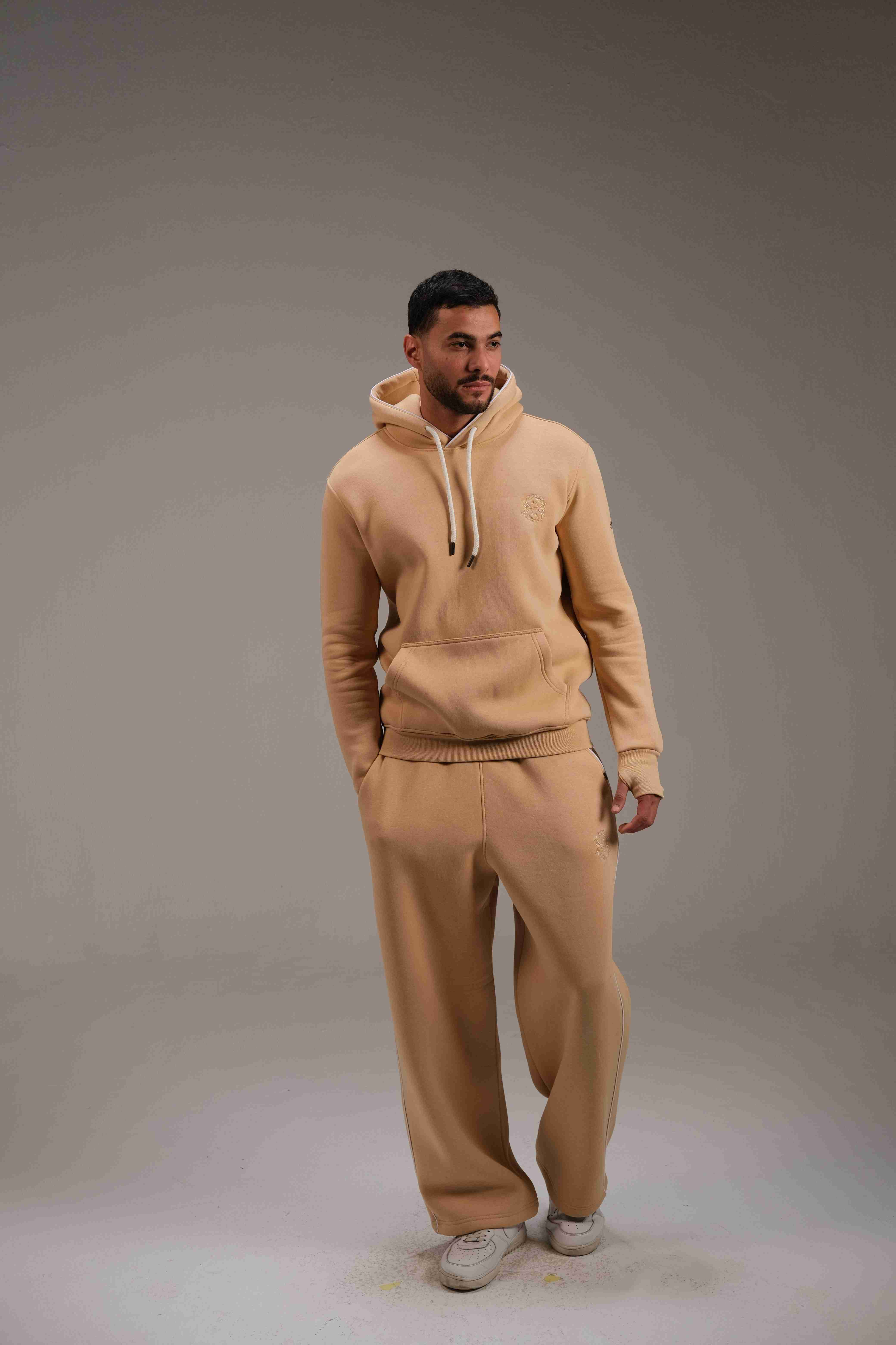Luxurious pure cotton Melton Hoodie in Beige - A&Suz