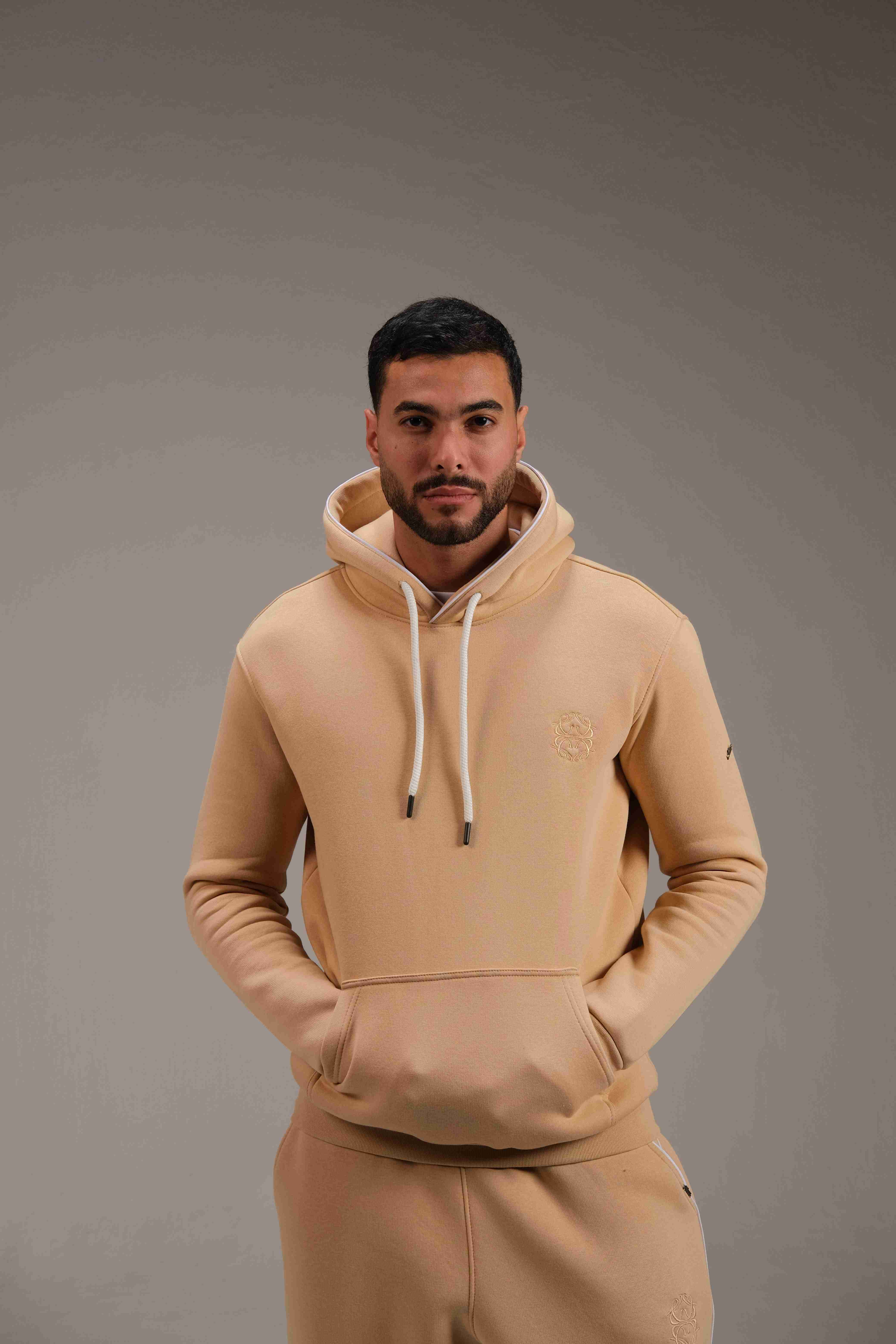 Luxurious pure cotton Melton Hoodie in Beige - A&Suz